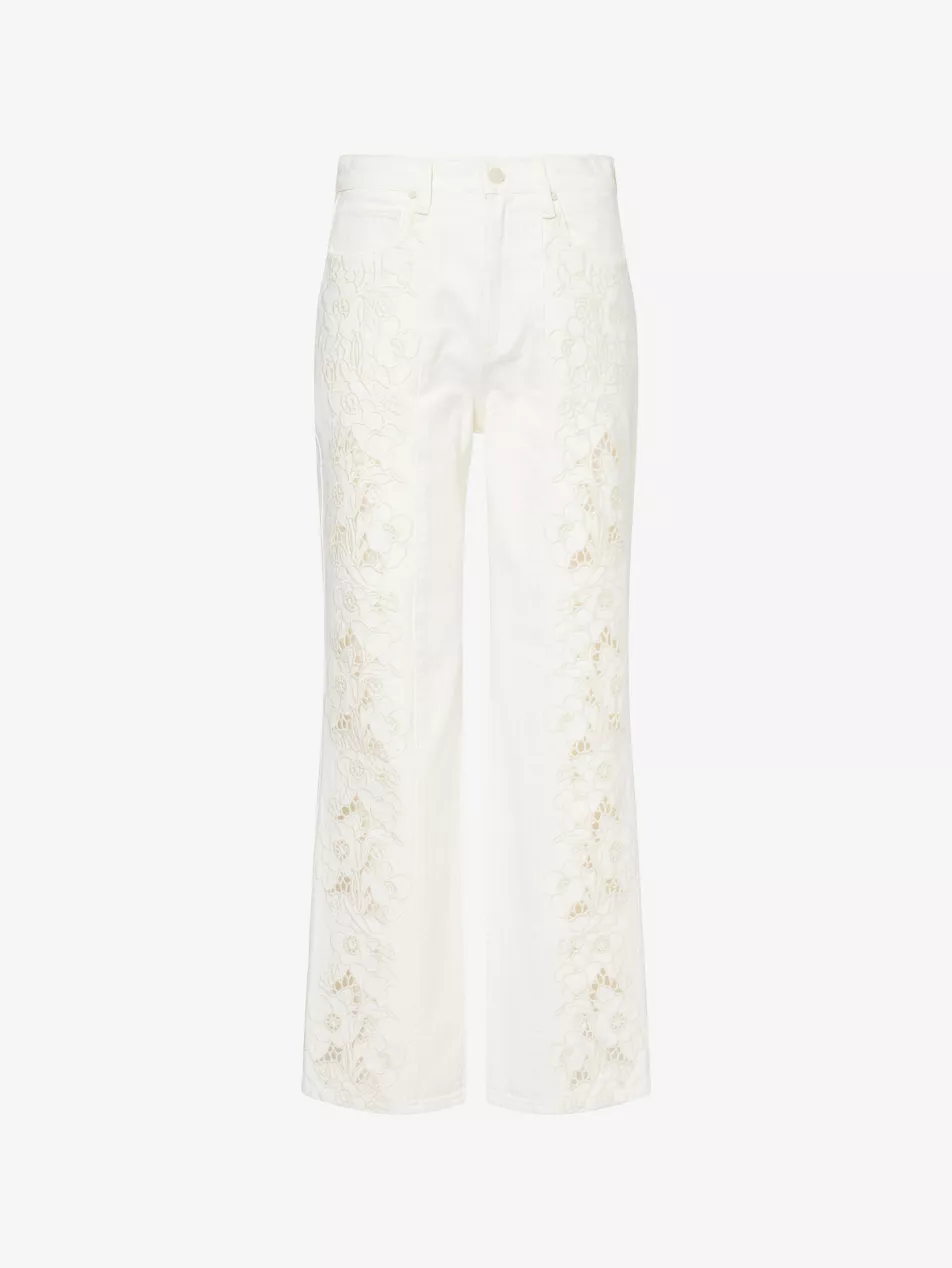 Sawyer Embroided Wide-Leg Denim Jeans - 24