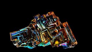 Mineral bismuth close-up, full size image above 4K.