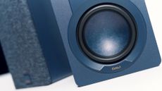 Close-up of the colour-matched driver of the DALI KUPID speaker in its blue colour option