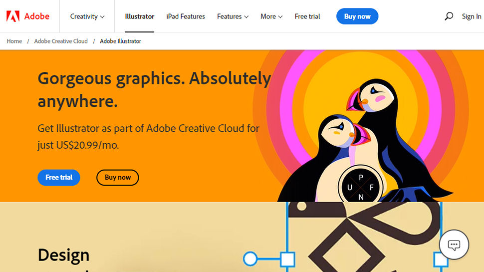 Website screenshot of Adobe Illustrator CC