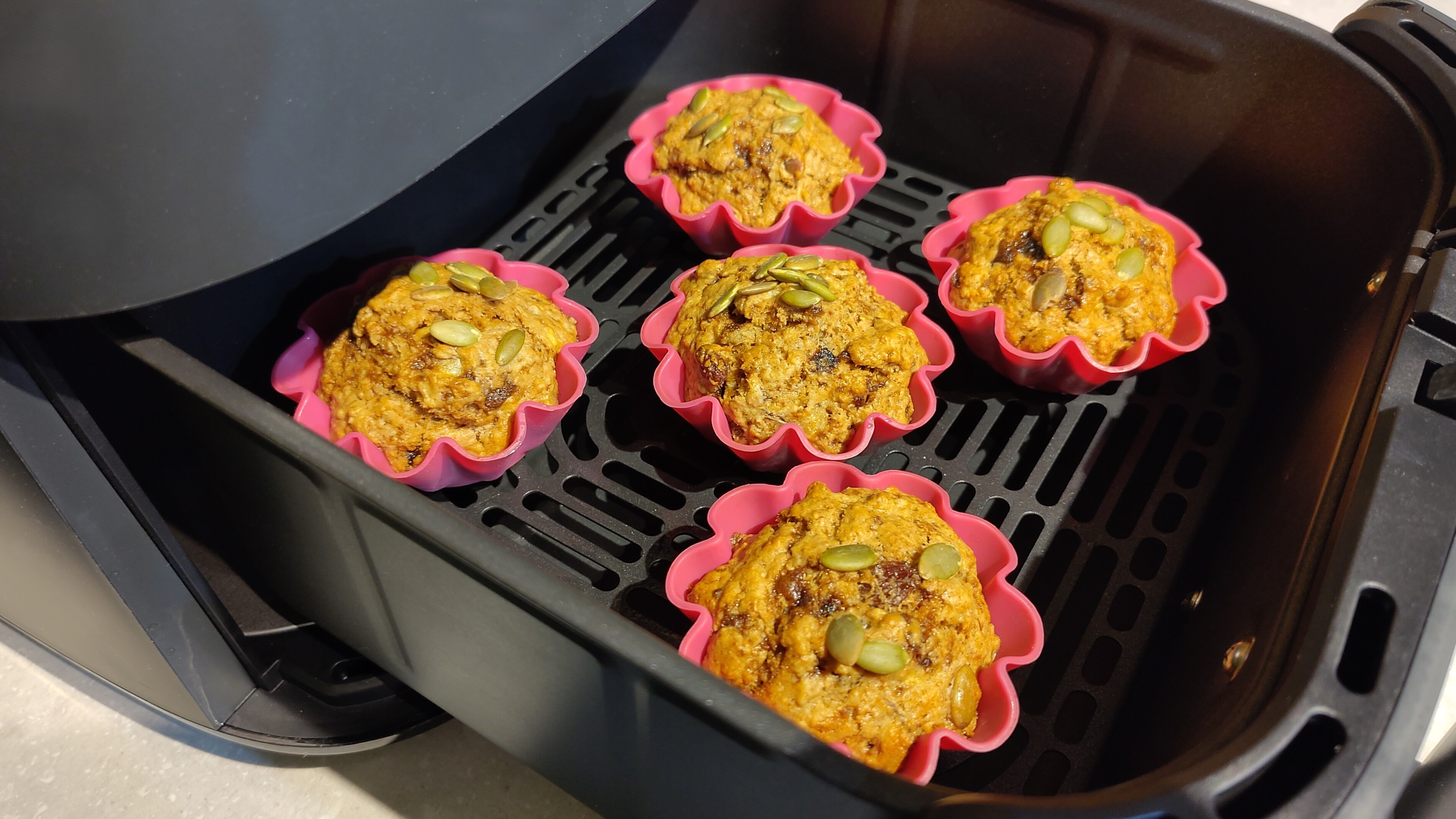 Baked breakfast muffins in air fryer drawer