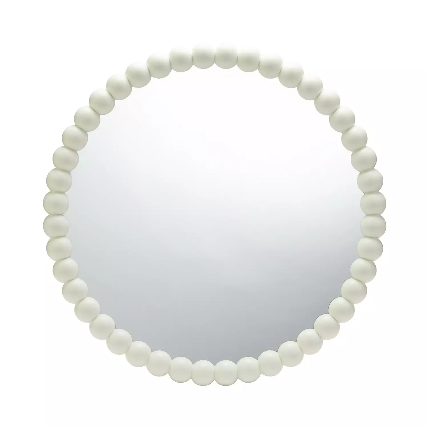 A white bobbin round wall mirror