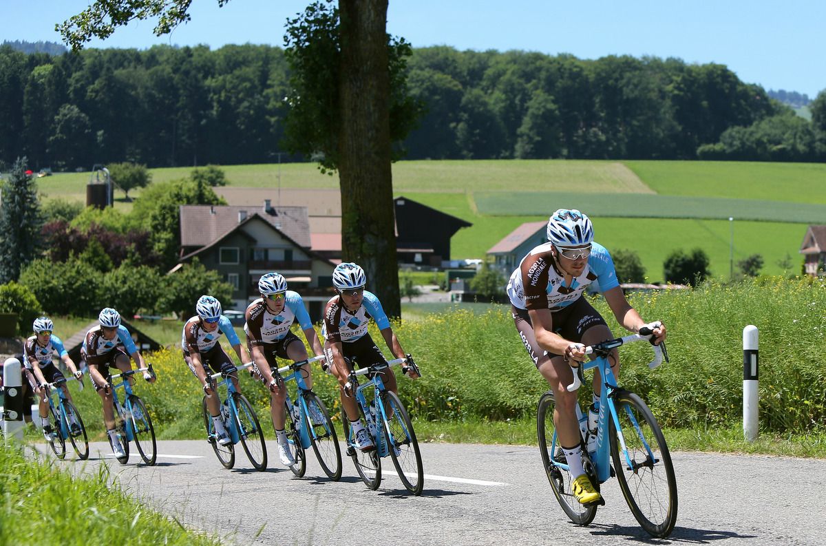 Domenico Pozzovivo sitting second wheel in the AG2R La Mondiale train