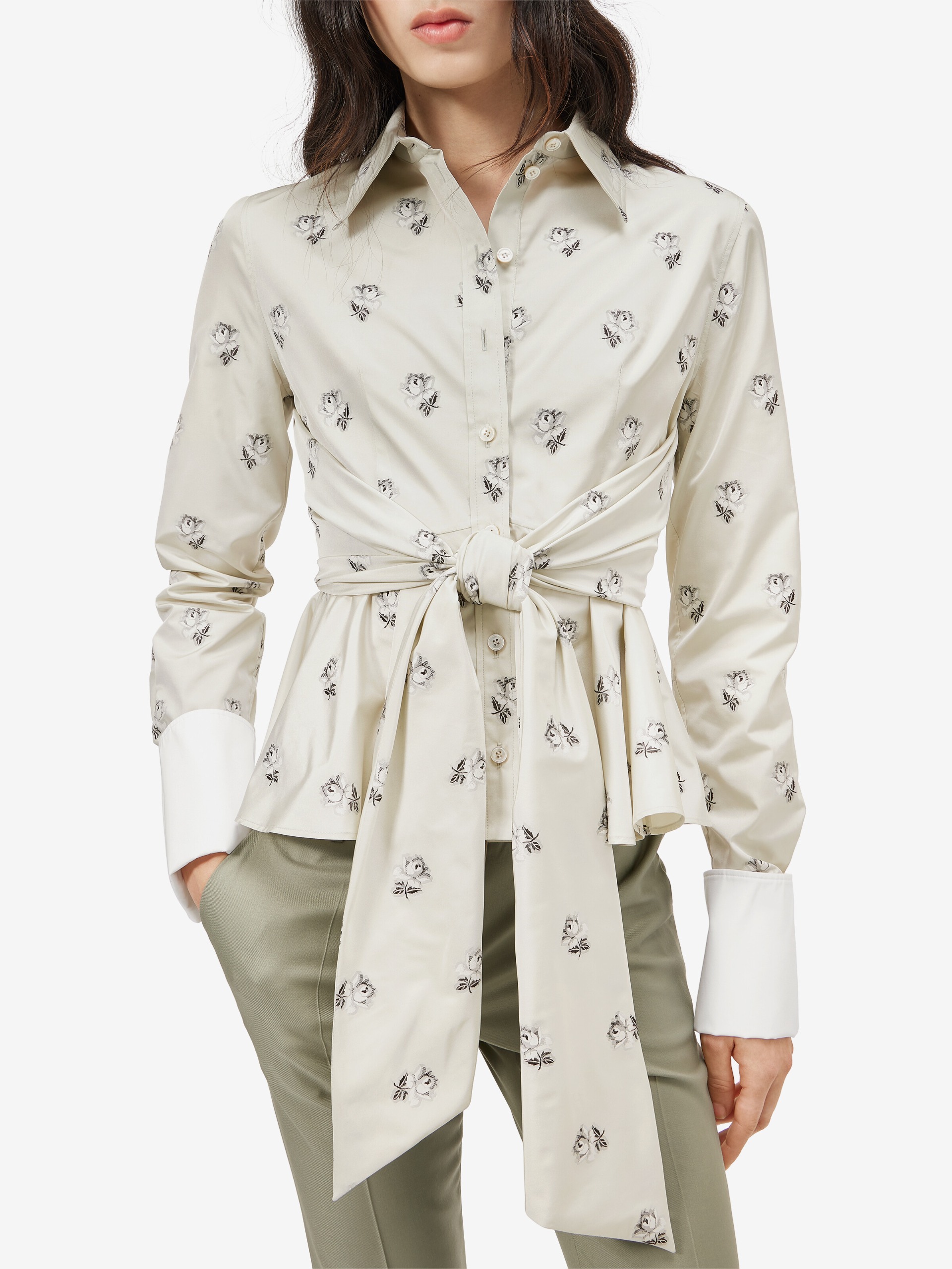 Taffeta Rose Jacquard Self-Tie Shirt