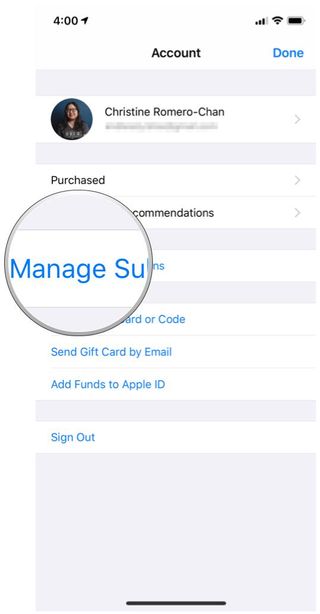 iOS 12 App Store, Account, Manage Subscriptions