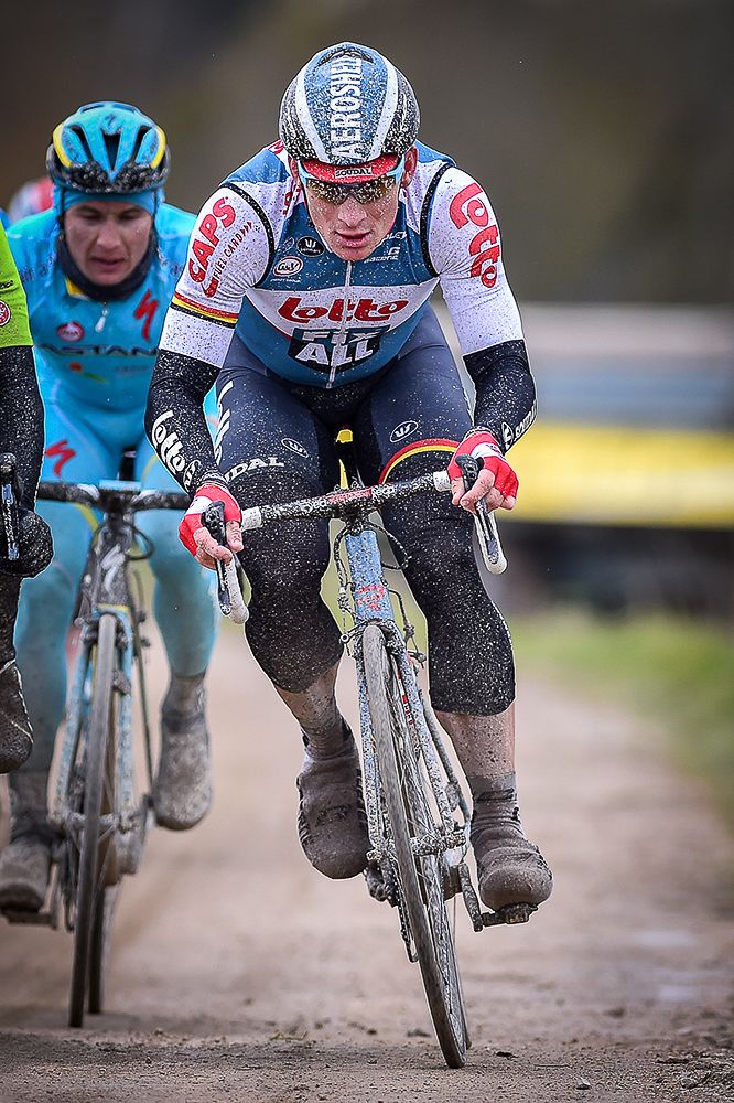 Andre Greipel covers the gravel during stage 1 at Paris-Nice.