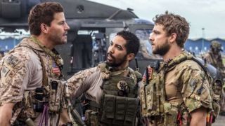 David Boreanaz and Max Thieriot having a standoff in SEAL Team.