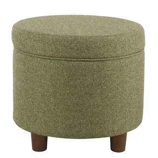 Homepop Round Storage Ottoman Green Tweed: Upholstered Footstool, Plywood & Hardwood Frame, Foam Fill