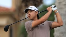 Min Woo Lee hits driver during round one of The American Express in 2026