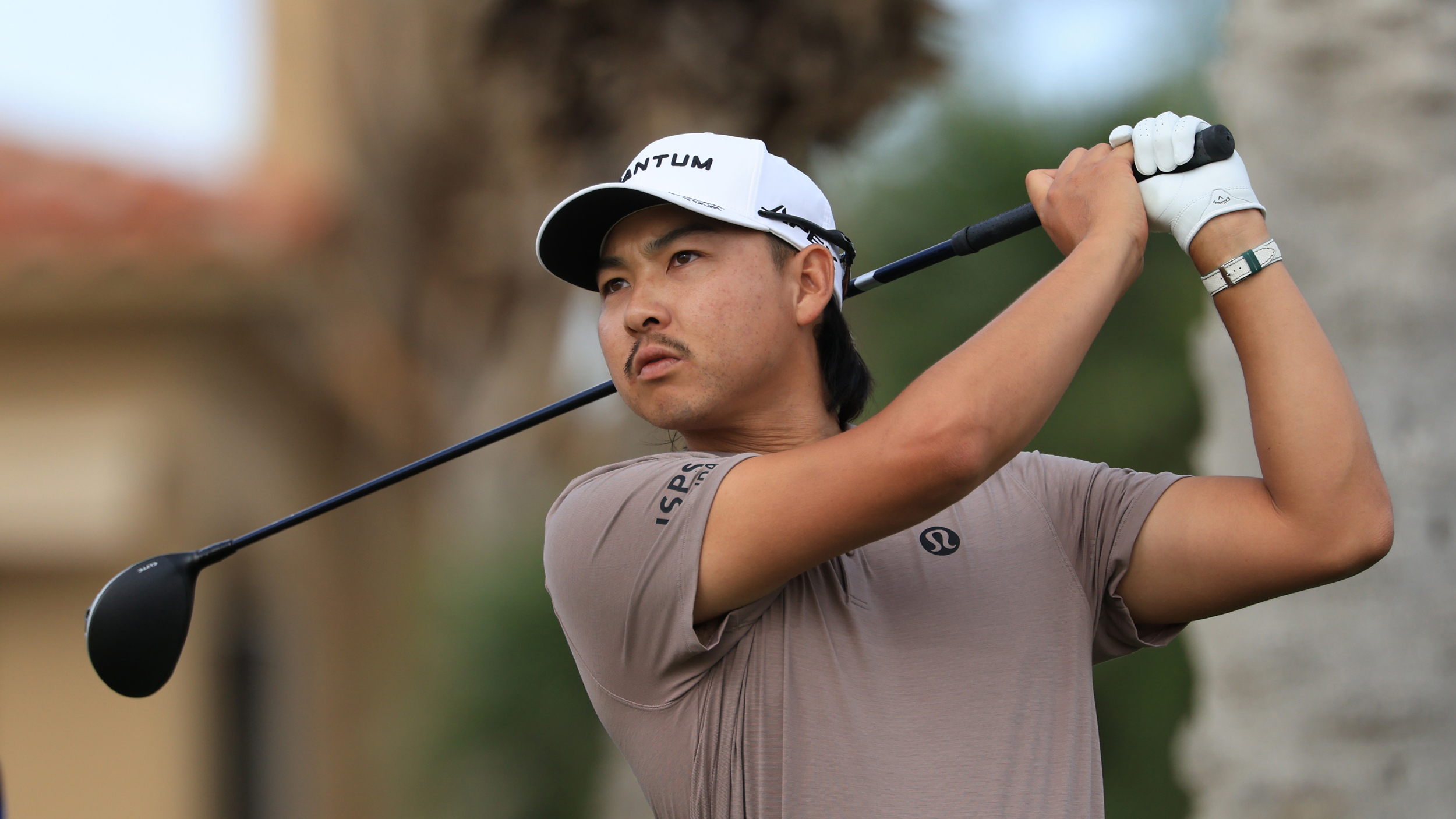 Min Woo Lee hits driver during round one of The American Express in 2026
