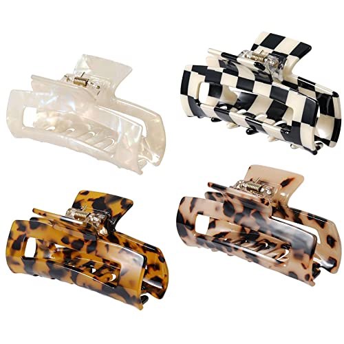 4pcs Hair Claw Clips, Acetate Hair Banana Barrettes, French Butterfly Jaw Clips, Mermaid Color Crab Hairpin, Leopard Print Stylish Hair Accessories for Women Girls (4 Pcs)