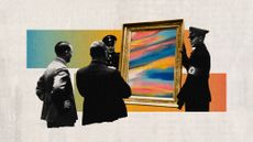 Photo collage of a group of Nazis with a looted painting