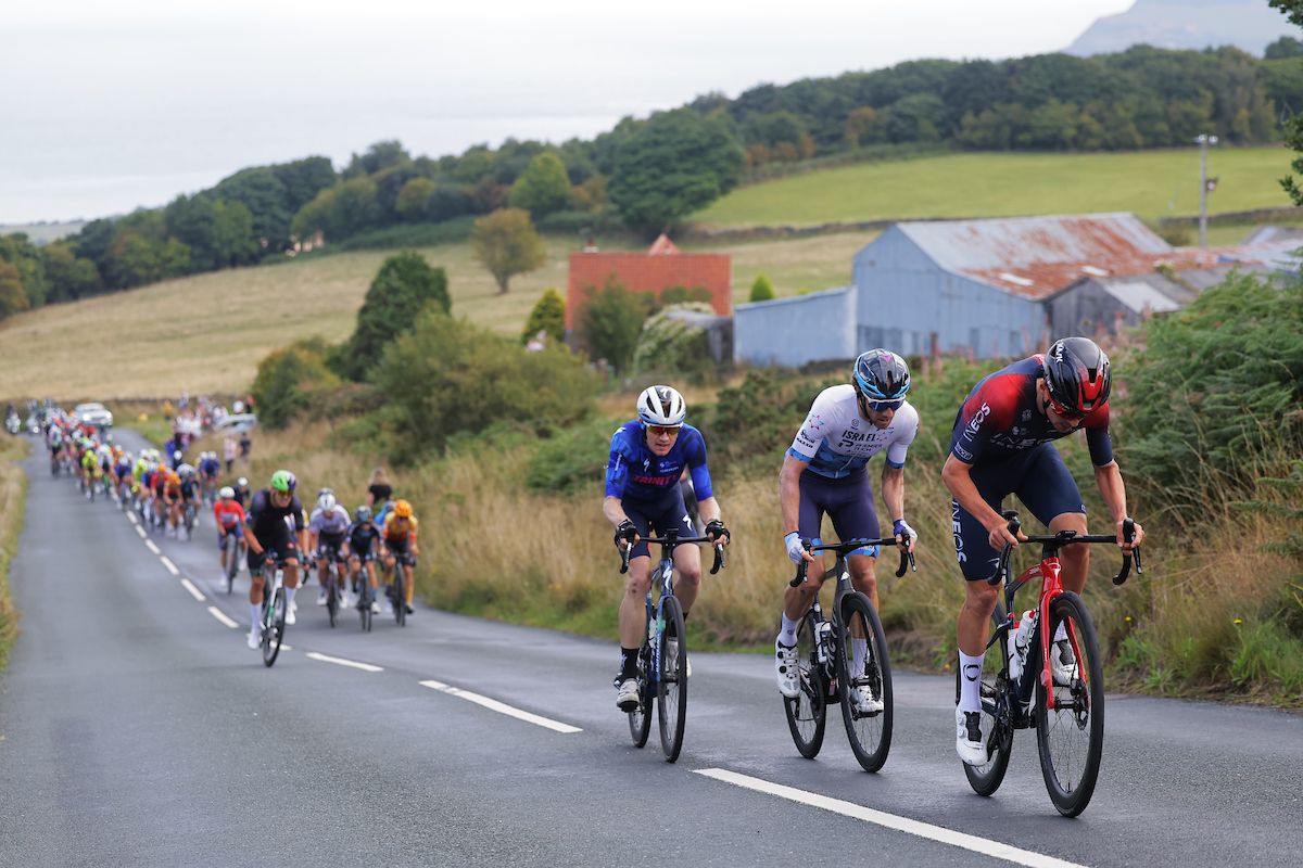 Picture by Alex WhiteheadSWpixcom 07092022 Cycling 2022 AJ Bell Tour of Britain Stage 4 Redcar to Duncombe Park Helmsby England Tom Pidcock of Team INEOS Grenadier with Alex Dowsett of Team Israel premier Tech