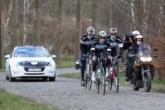Tom Boonen, Zdenek Stybar and Iljo Keisse on the Tour of Flanders route