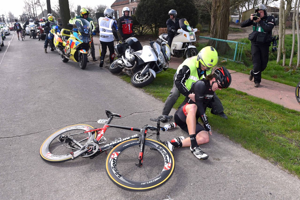 Shane Archbold (Bora-Argon 18) helped up after a crash