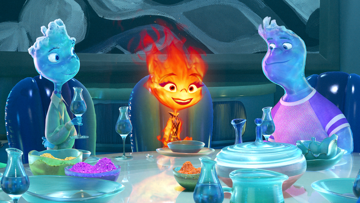 Elemental movie image, Ember meeting Wade&#039;s family