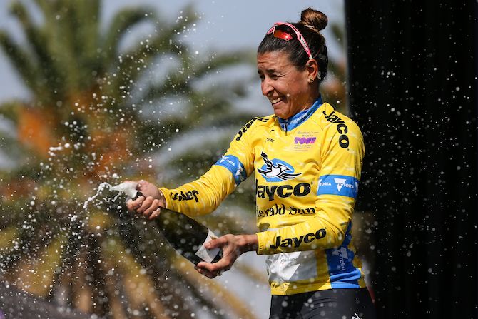 Champagne time for the day&rsquo;s winner, Astana&rsquo;s Arlenis Sierra