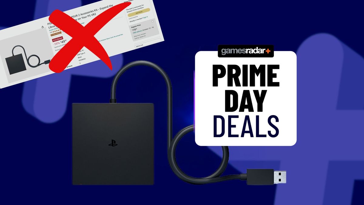 Prime Day deals image of the PSVR 2 PC Adapter with a crossed out Amazon listing above it