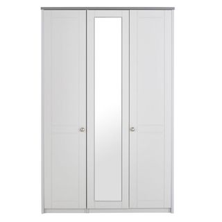 white cabinet with white background and mirror