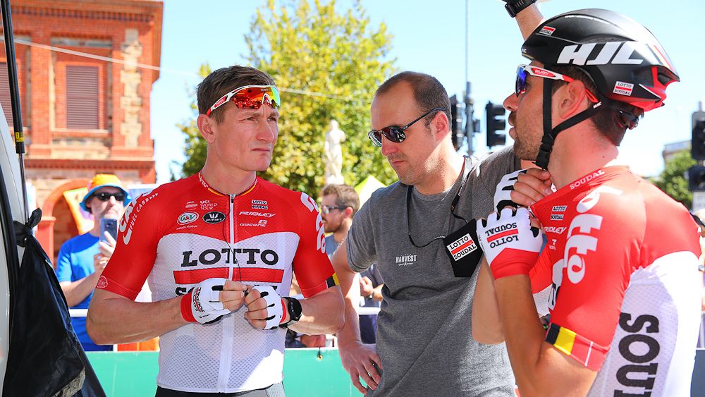 Subtle tweaks to the Lotto-Soudal design have suggestions of the Faema jerseys of the 1970s made famous by Eddy Merckx