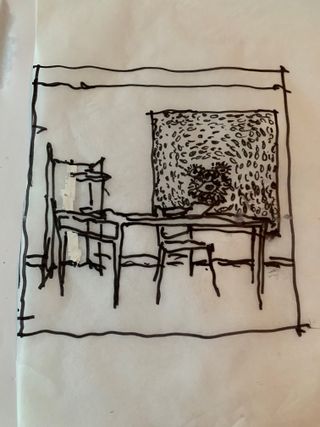 A sketch of Glenn Pushelberg and George Yabu's dining room in Toronto