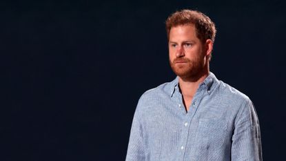 Prince Harry speaks onstage at the Global Citizen VAX LIVE concert