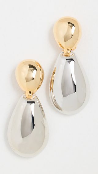 Polished Gold and Rhodium Drop Earrings