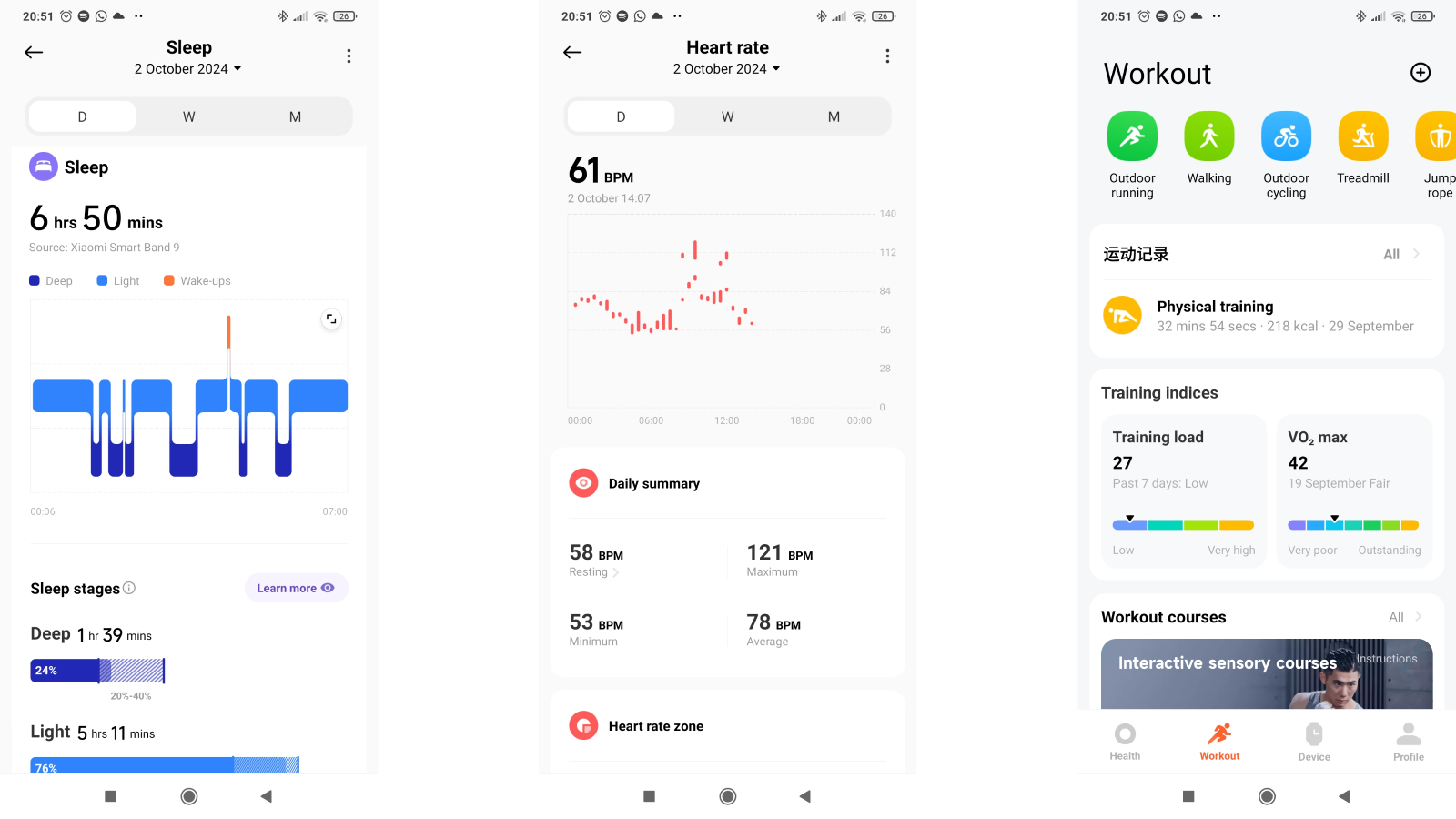 Xiaomi Mi Fitness user interface