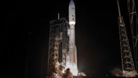 A United Launch Alliance Atlas V rocket lifts off from Cape Canaveral Space Force Station on April 4, 2026, carrying 29 satellites for the Amazon Leo broadband constellation.