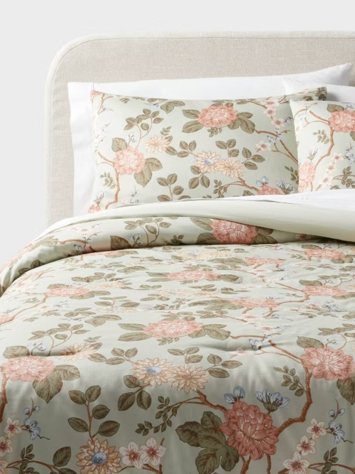 Floral Print Comforter and Sham Set, Full/Queen