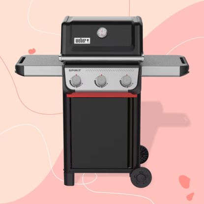Weber Spirit E-310 Gas Barbecue on pink background