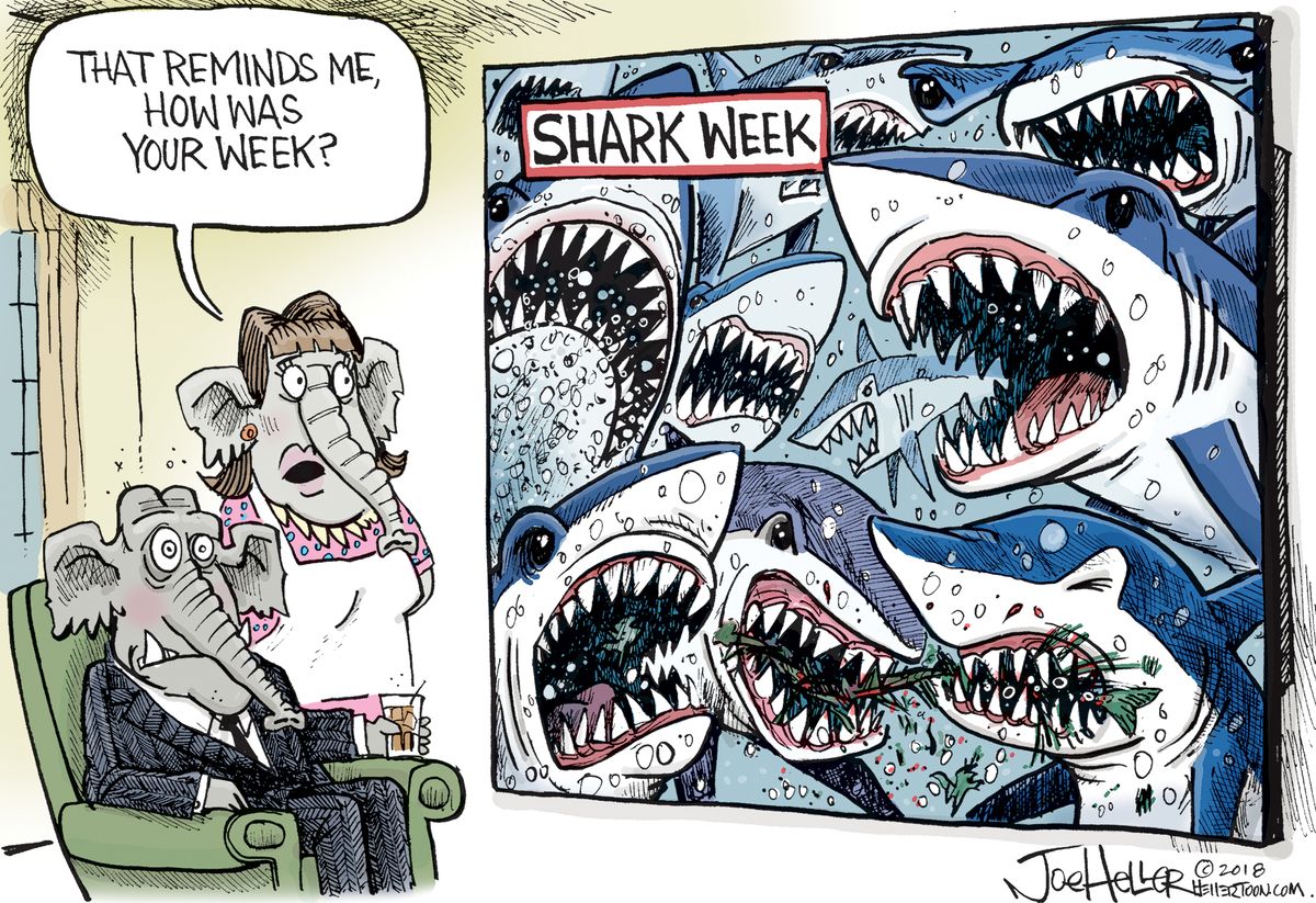 Political cartoon U.S. shark week republicans Trump | The Week