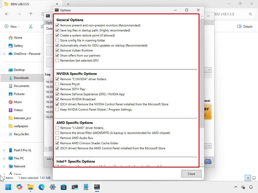 DDU uninstall settings