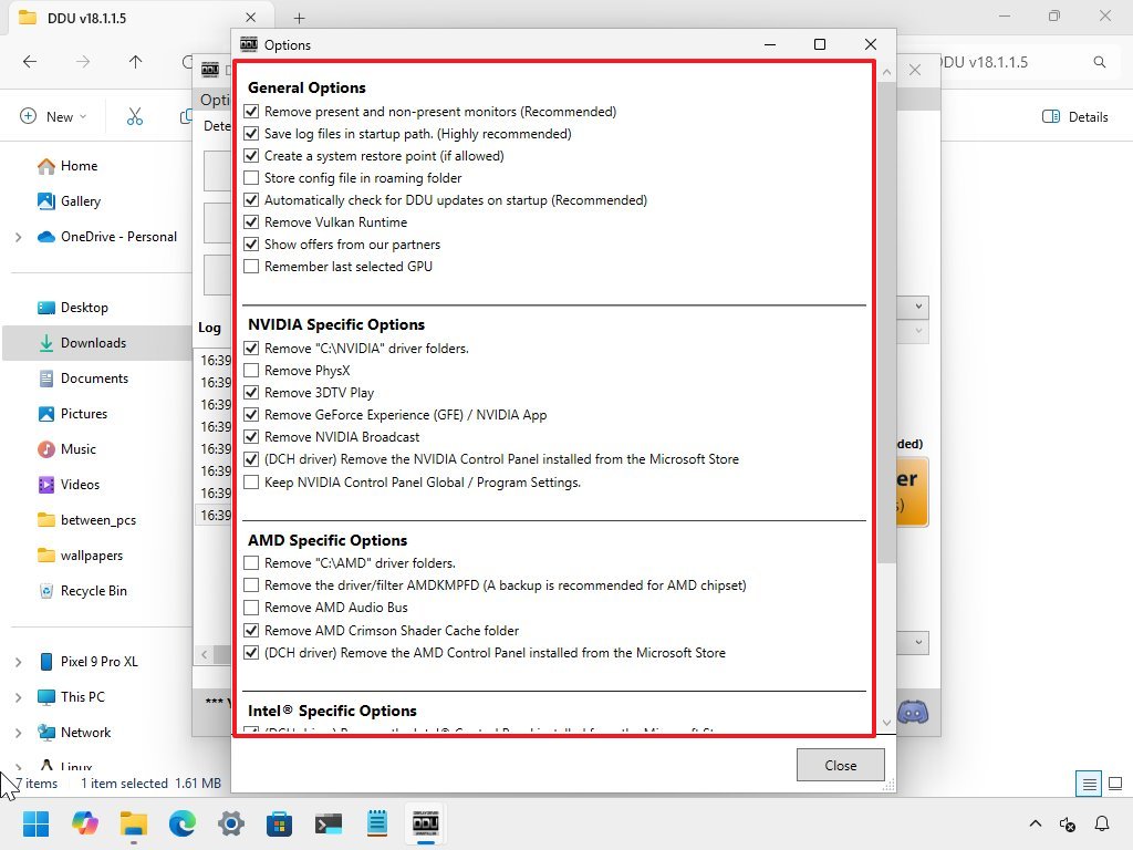 DDU uninstall settings