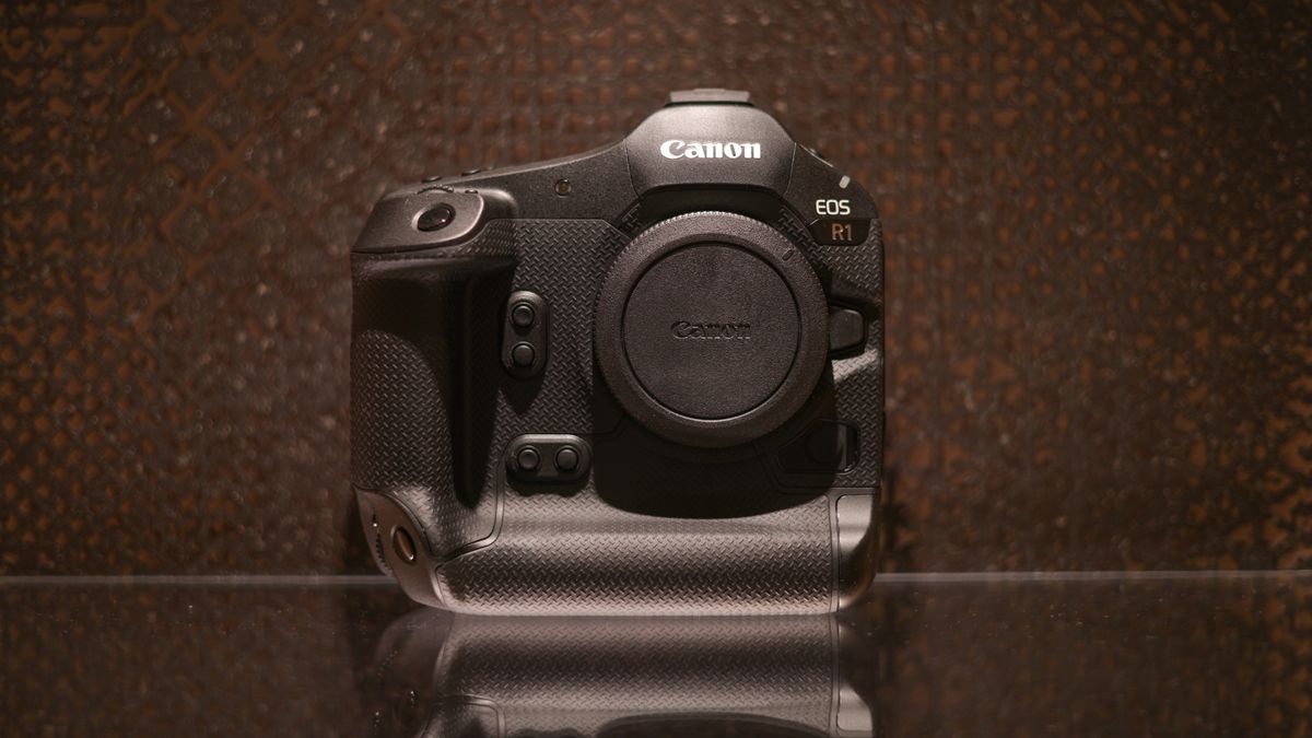Canon EOS R1 against a dark background