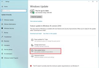 Windows 10 open update history