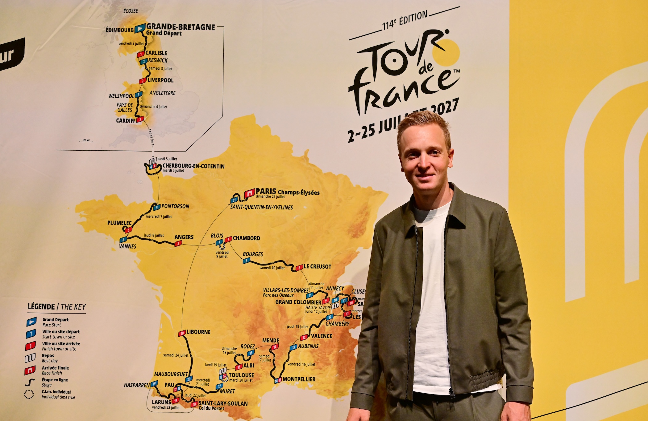 Tim Merlier was in attendance October 22, 2026 for the Tour de France 2027 official Route Presentation in Paris