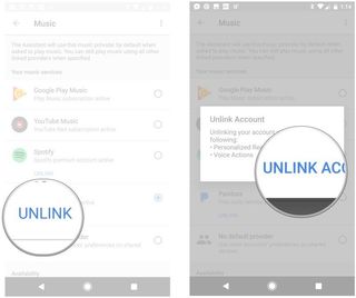 Tap unlink on the music service you want to disconnect, tap unlink account.