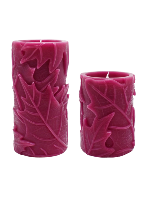 Leaf Embossed Pillar Candles, Set of 2