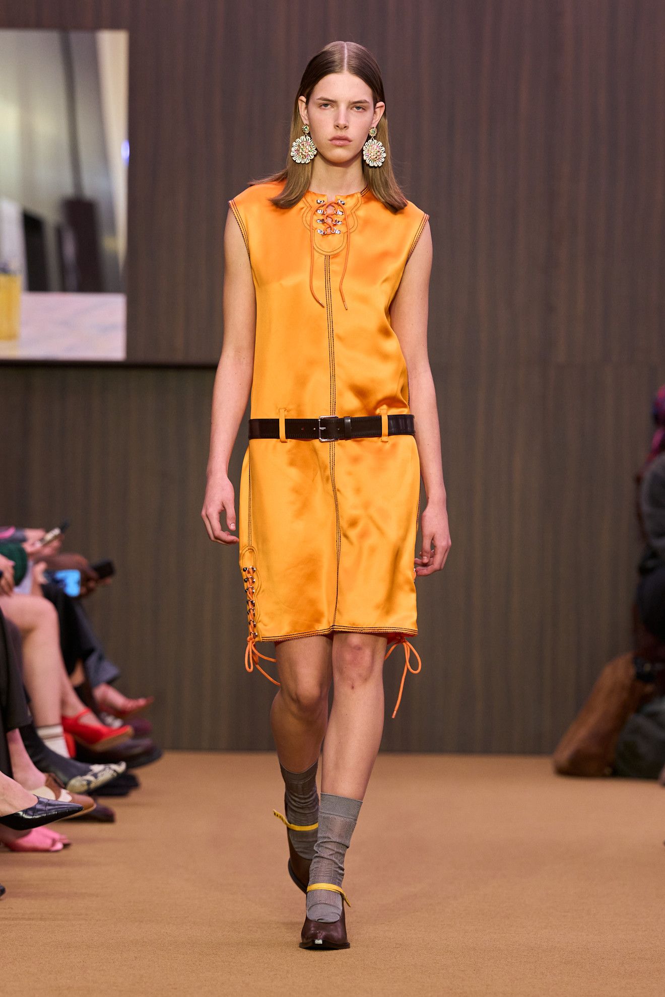 A model wore black and orange on the Marni Fall 2026 runway