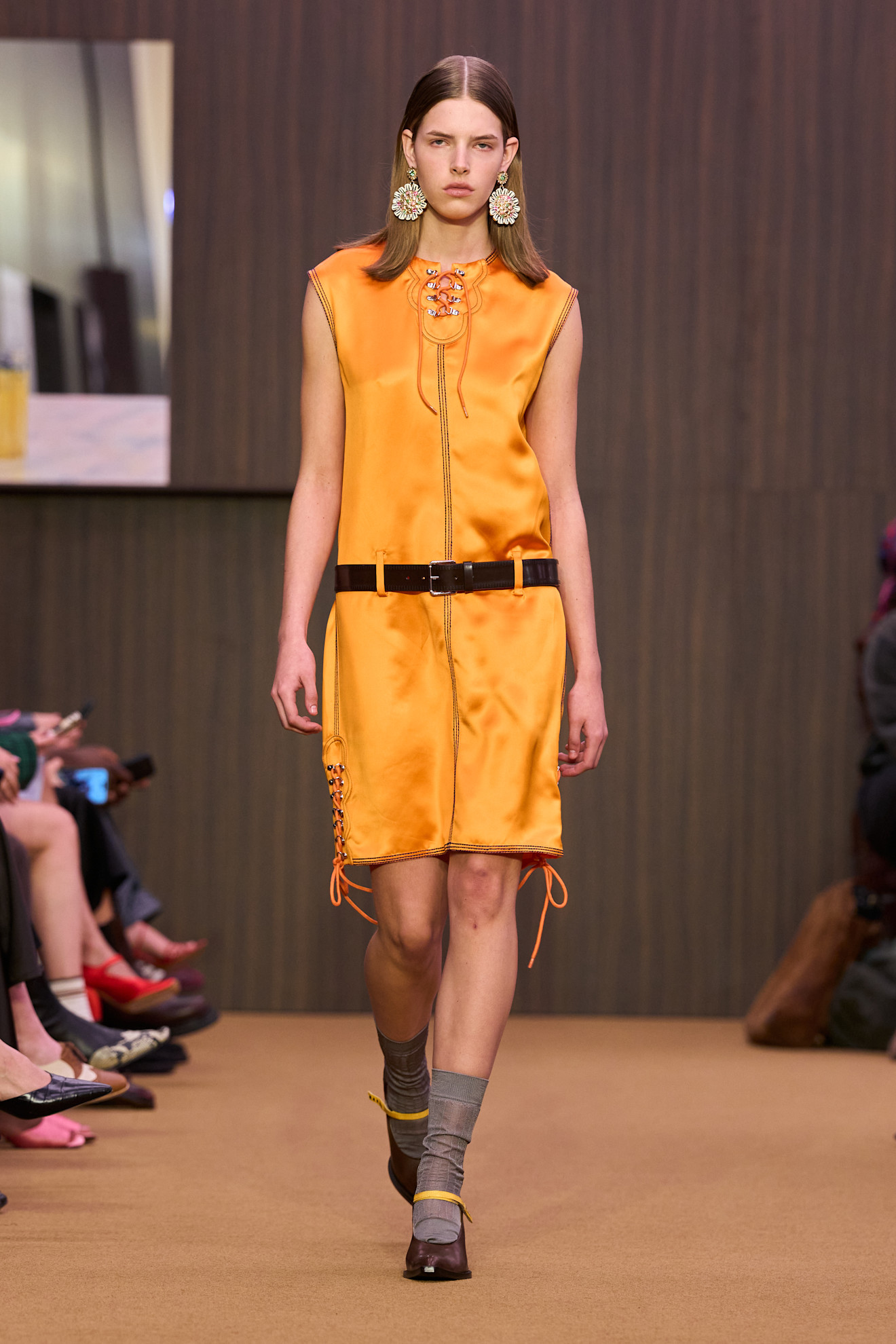 A model wore black and orange on the Marni Fall 2026 runway