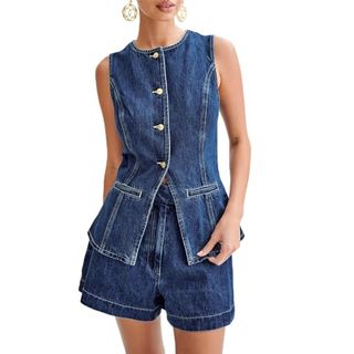 Women's Long Denim Vest Sleeveless Button Down Slim Fit Jean Jacket Oversized Denim Waistcoat Streetwear (a-Blue, M)