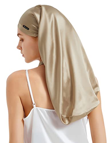 Lilysilk Mulberry Silk Sleep Cap 100% 19 Momme Long Silk Bonnet for Curly Hair, Night Cap for Sleeping, Silk Hair Wrap for Women Coffee