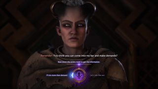 Dragon Age: The Veilguard - Rook chooses between talking to get answers or beating down the whole room