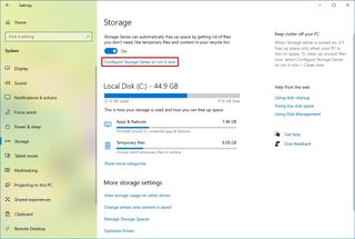 Windows 10 Configure Storage sense or run it now option