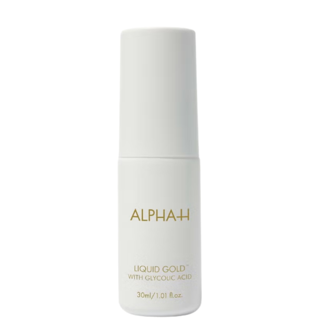 A product shot of the Alpha-H Liquid Gold Exfoliating Treatment with 5% Glycolic Acid, on a white background