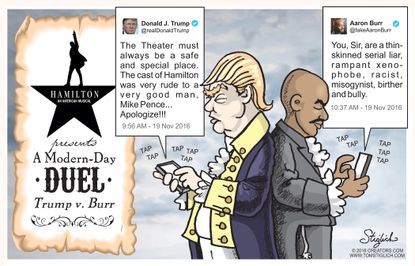 Political cartoon U.S. Donald Trump Hamilton feud