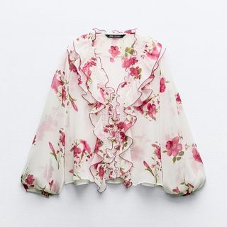 RUFFLED SHIRT WITH FLORAL PRINT