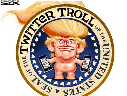 Political cartoon U.S. Donald Trump Twitter troll