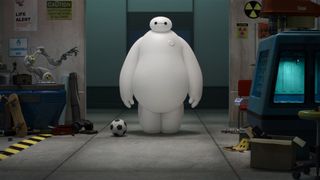 Robot Baymax stands in a laboratory in Big Hero 6.